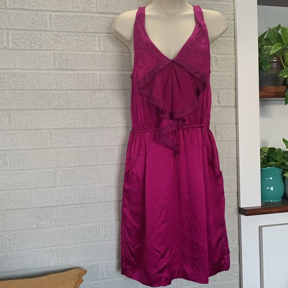 Rebecca Taylor Dresses & Skirts - Rebecca Taylor Silk Fuchsia Size 6 Sleeveless Dress Ruffle Detail Pockets EUC